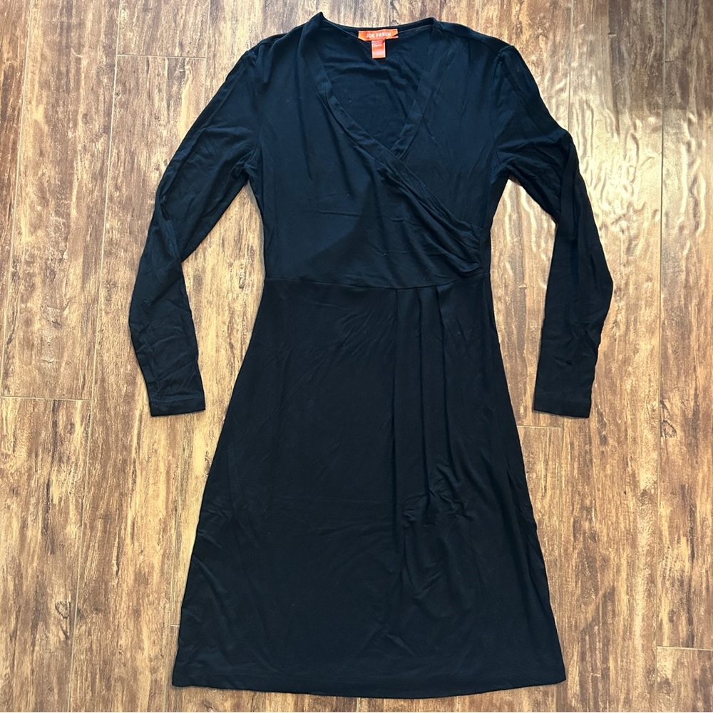 Joe Fresh long sleeve black office dress knee length v neck lbd extra small XS